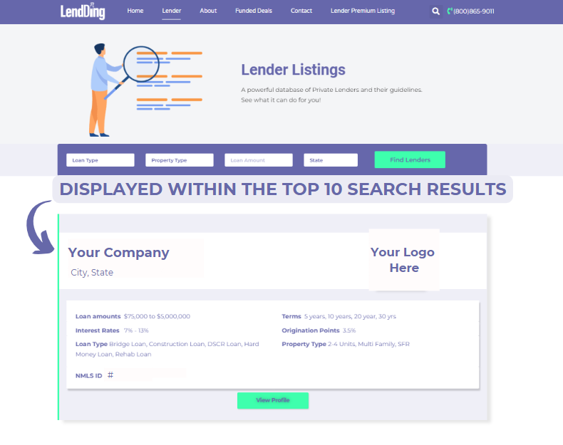 Example of a Premium lender listing on LendDing.com